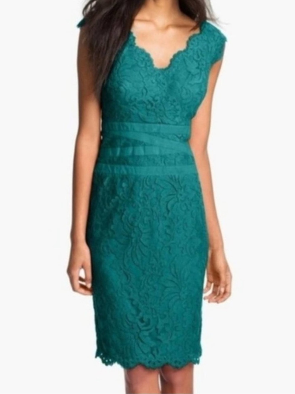 Tadashi Shoji Lace Sheath Dress in Kelly Green, size 14